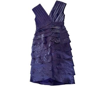 Cache Metallic Purple Tiered‎ Ruffle Cocktail Dress V-Neck Sleeveless Size 4